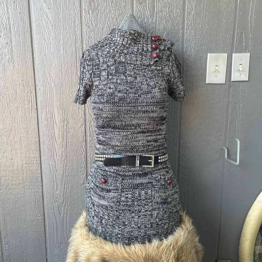 2000’s Gray Knit Sweater Dress with Red Accents